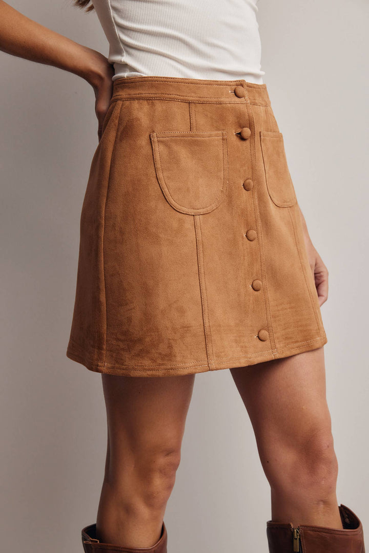 Stretch Suede Button Front Mini Skirt FSK0022