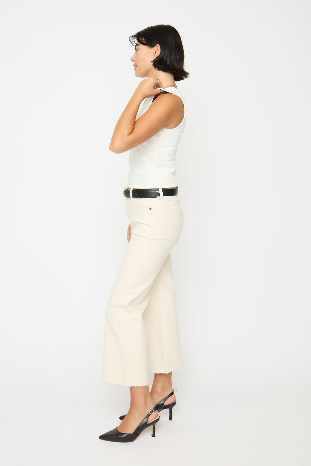 Ankle Crop High Rise Jean in Ivory