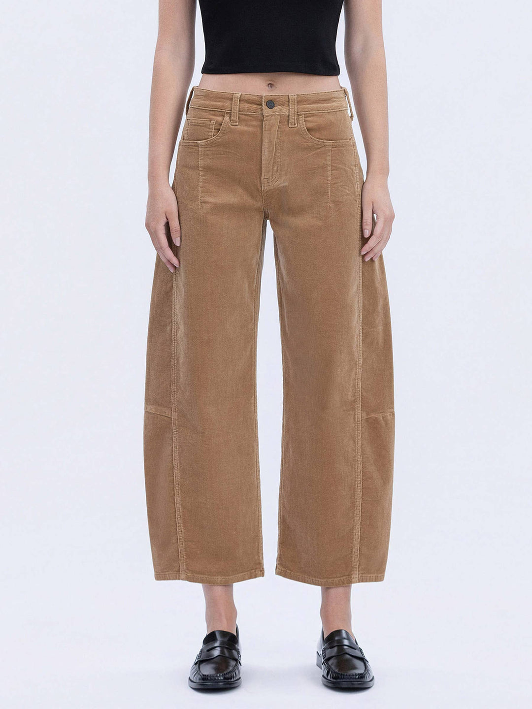 High Rise Corduroy Barrel Jeans in Khaki