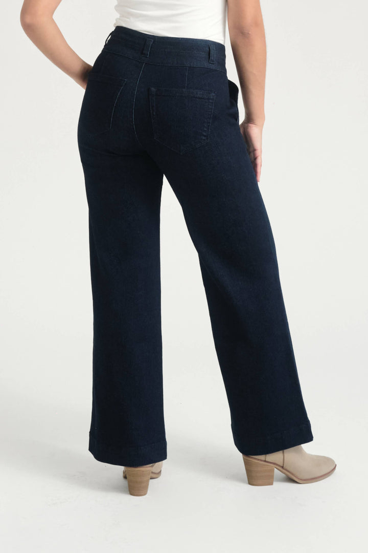 Petite 29" Slim Wide Leg Jeans in Dark Wash