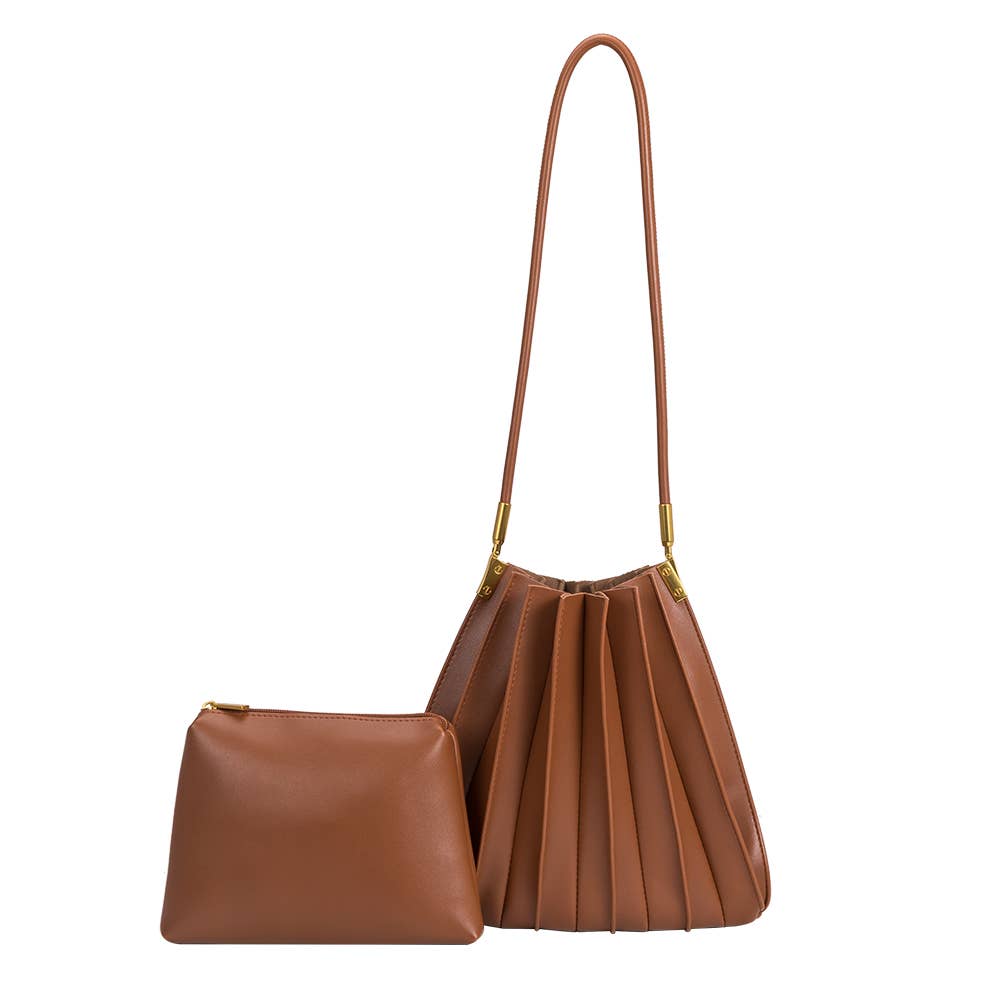 Carrie Saddle Pleated Vegan Leather Shoulder Bag