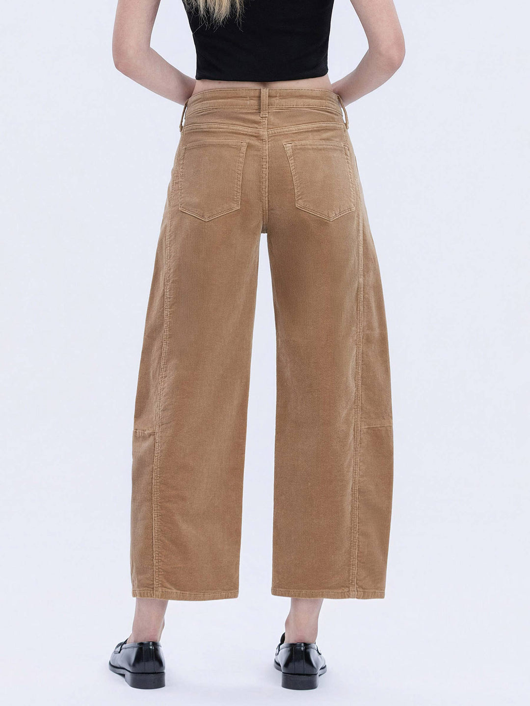High Rise Corduroy Barrel Jeans in Khaki