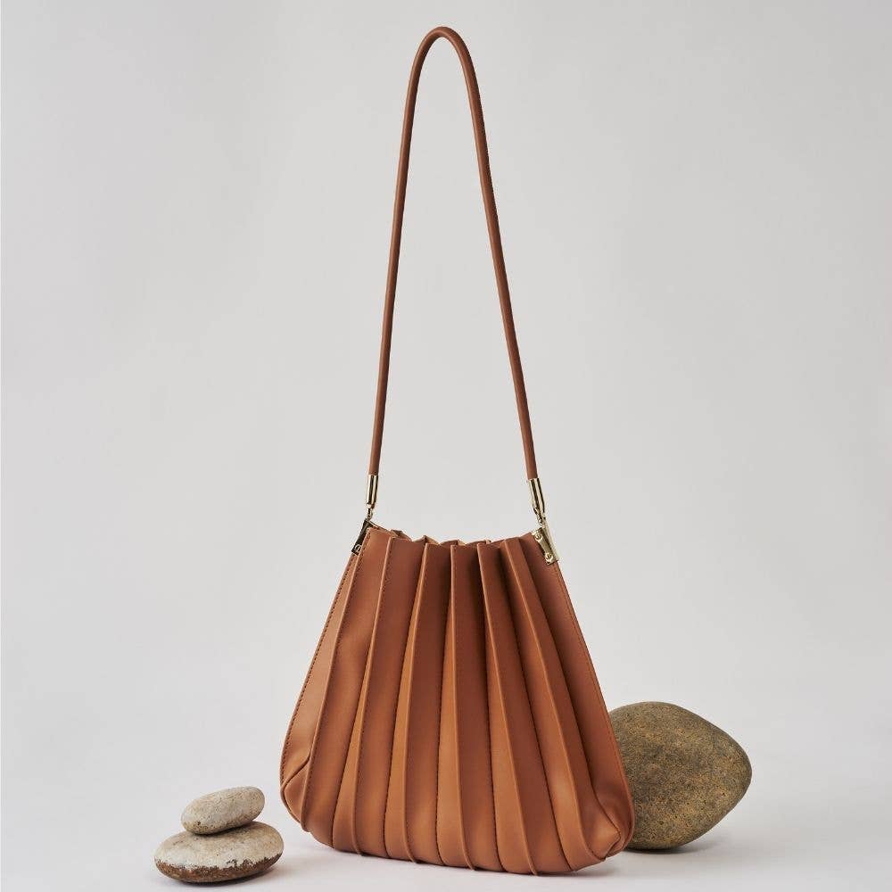 Carrie Saddle Pleated Vegan Leather Shoulder Bag