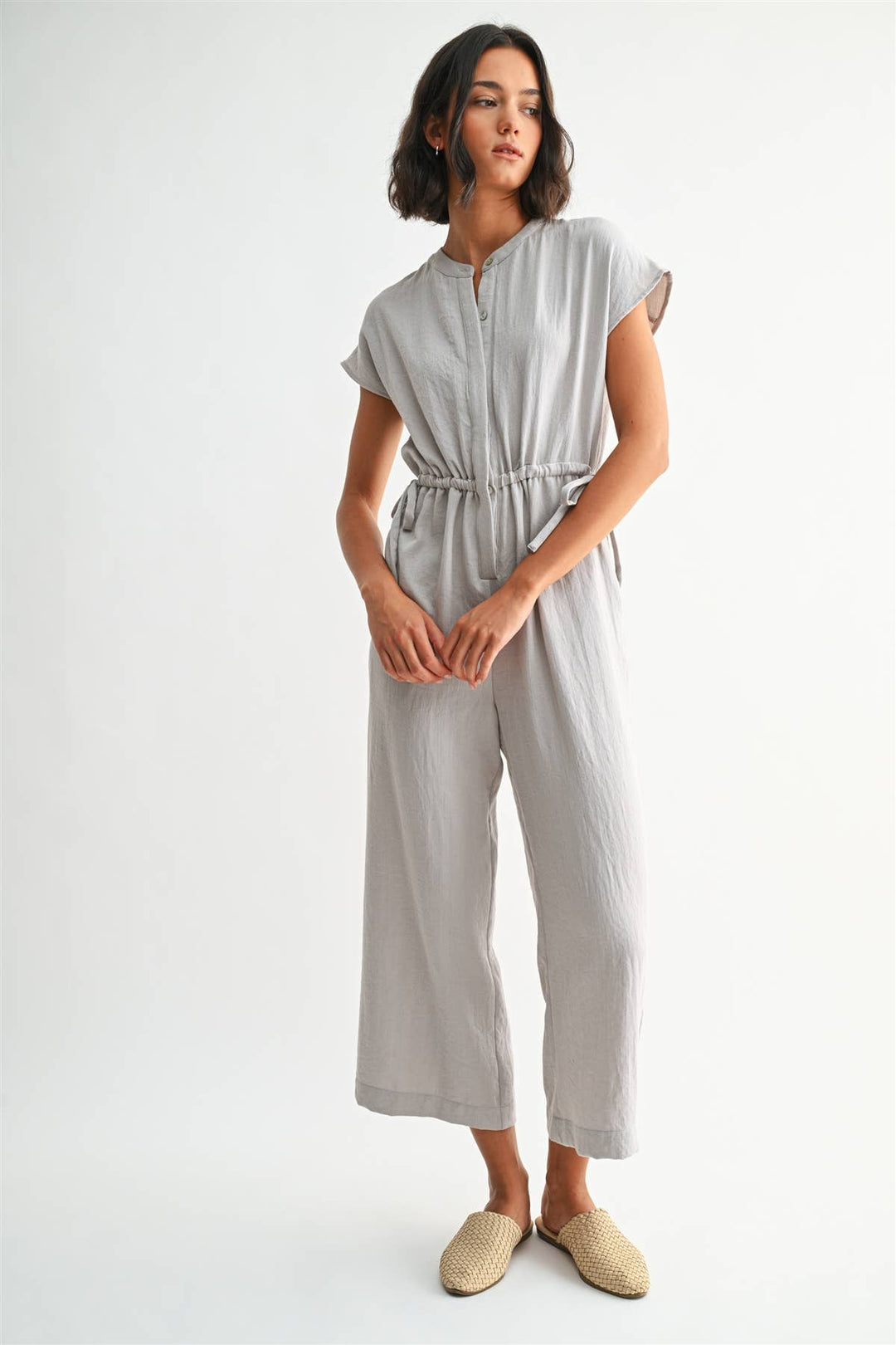 HIDDEN BUTTON SIDE TIE DETAIL JUMPSUIT