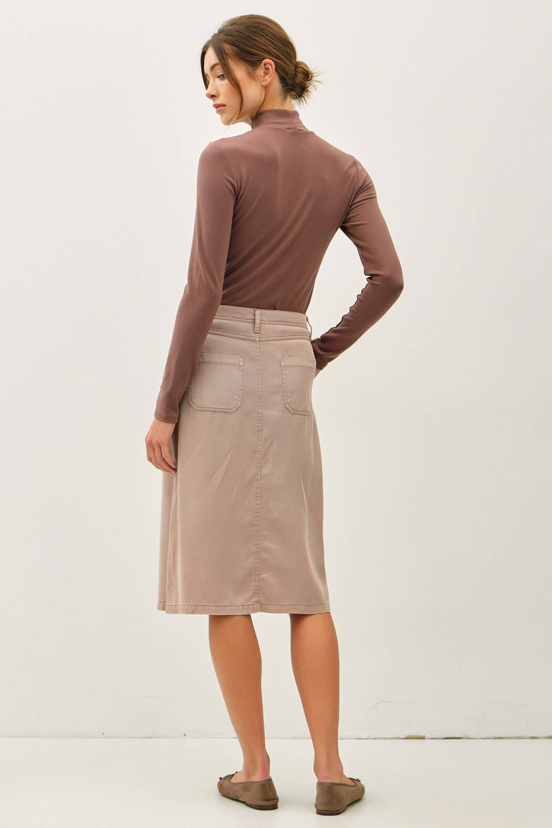 TENCEL BLEND BUTTON UP KNEE LENGTH SKIRT