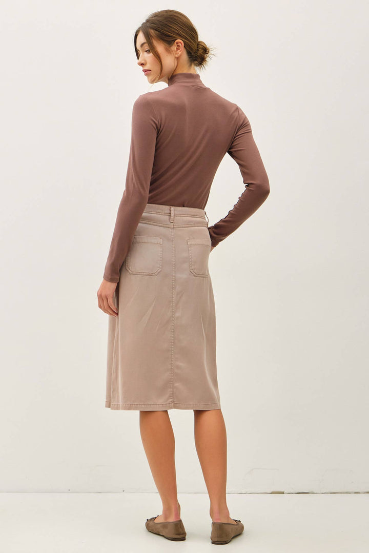 TENCEL BLEND BUTTON UP KNEE LENGTH SKIRT