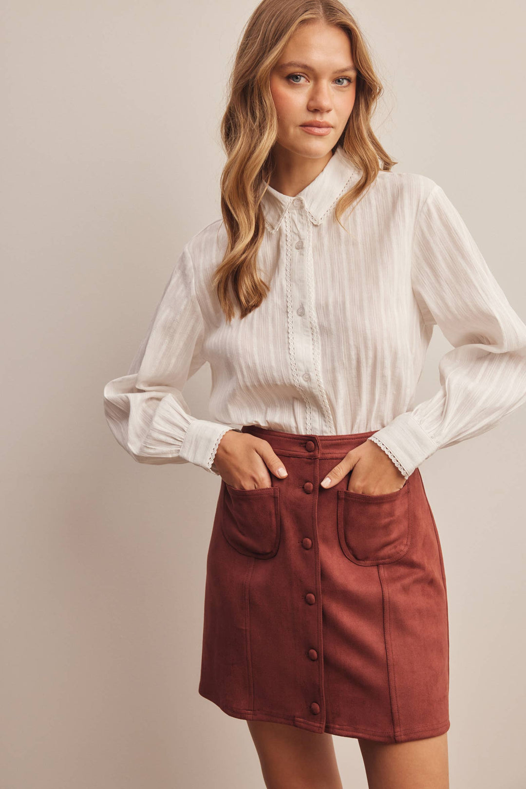 Stretch Suede Button Front Mini Skirt FSK0022