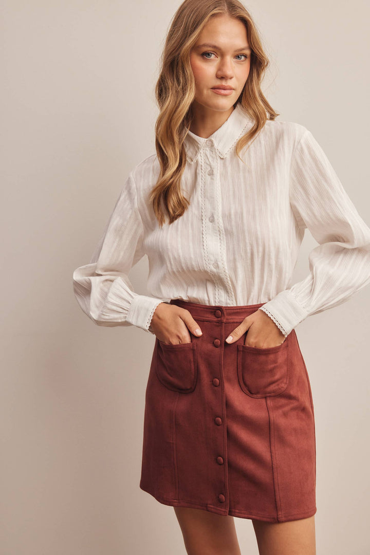 Stretch Suede Button Front Mini Skirt FSK0022