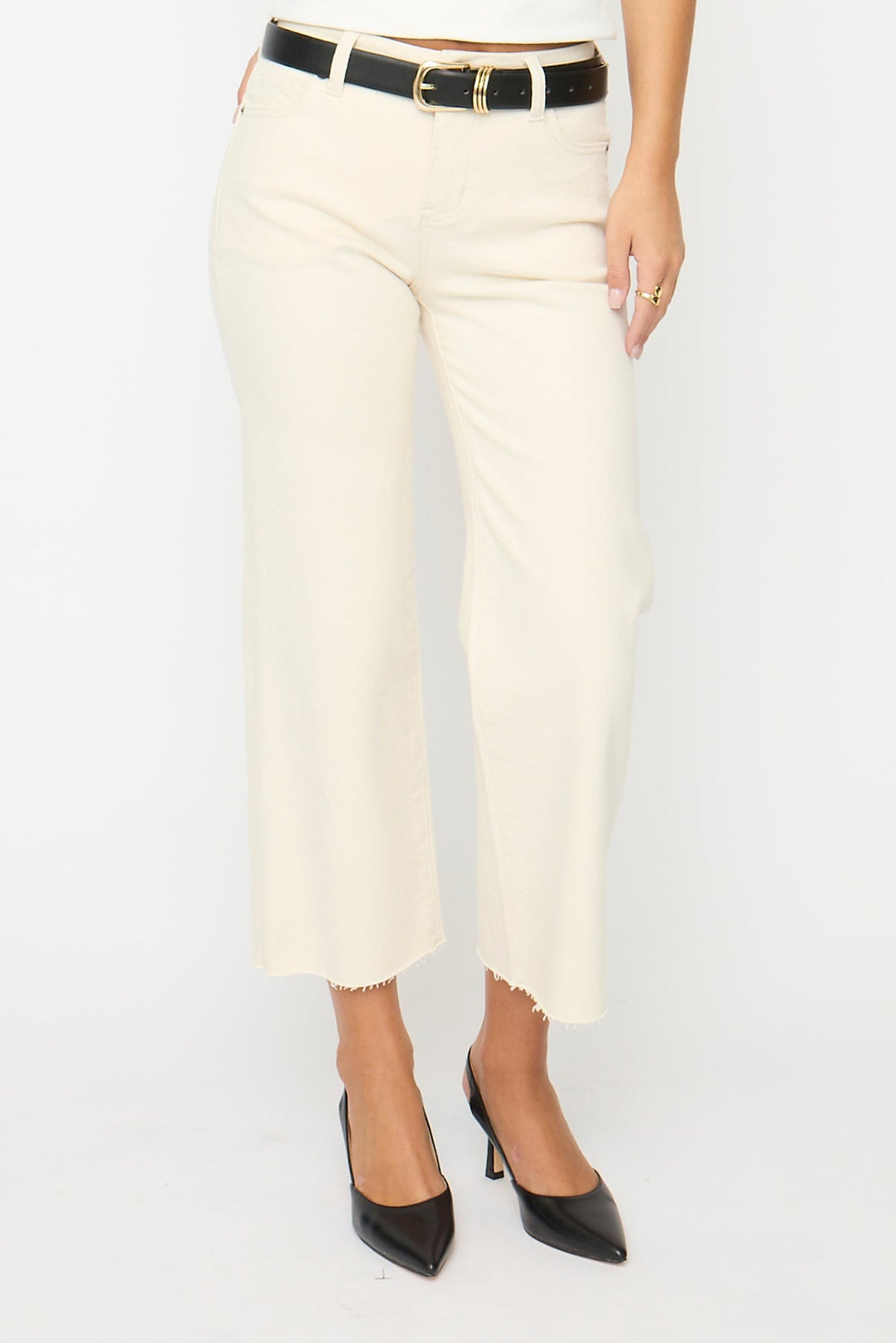Ankle Crop High Rise Jean in Ivory