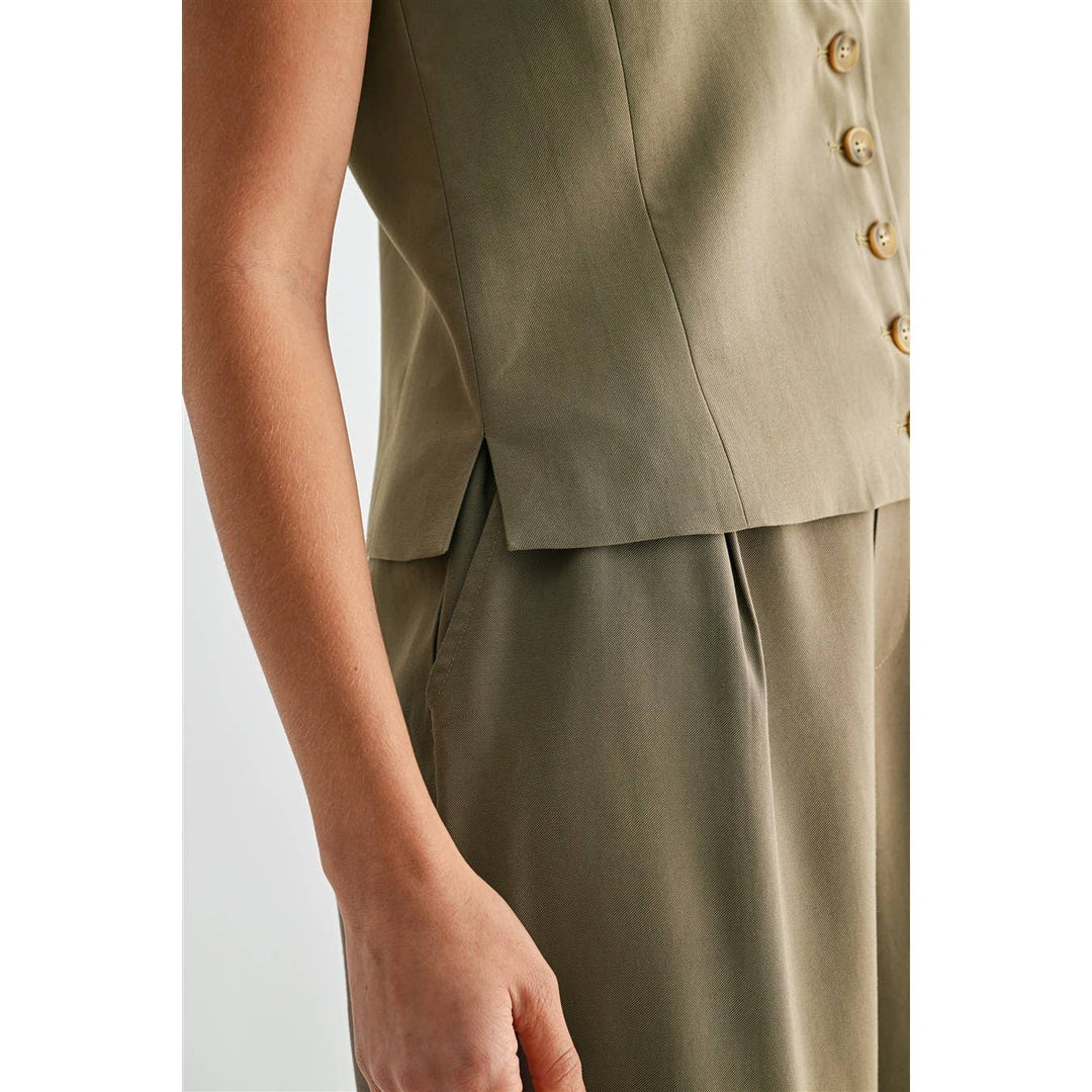 Crew Neck Vest Top in Light Olive Green