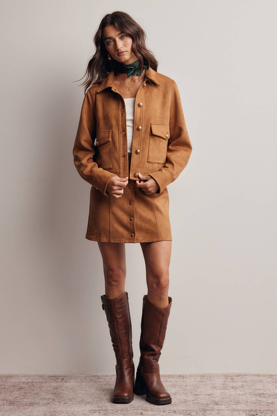 Stretch Suede Button Front Mini Skirt FSK0022