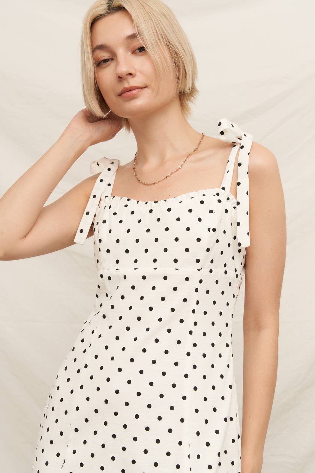 Sleeveless Black &amp; White Polka Dot Midi Dress with Slit