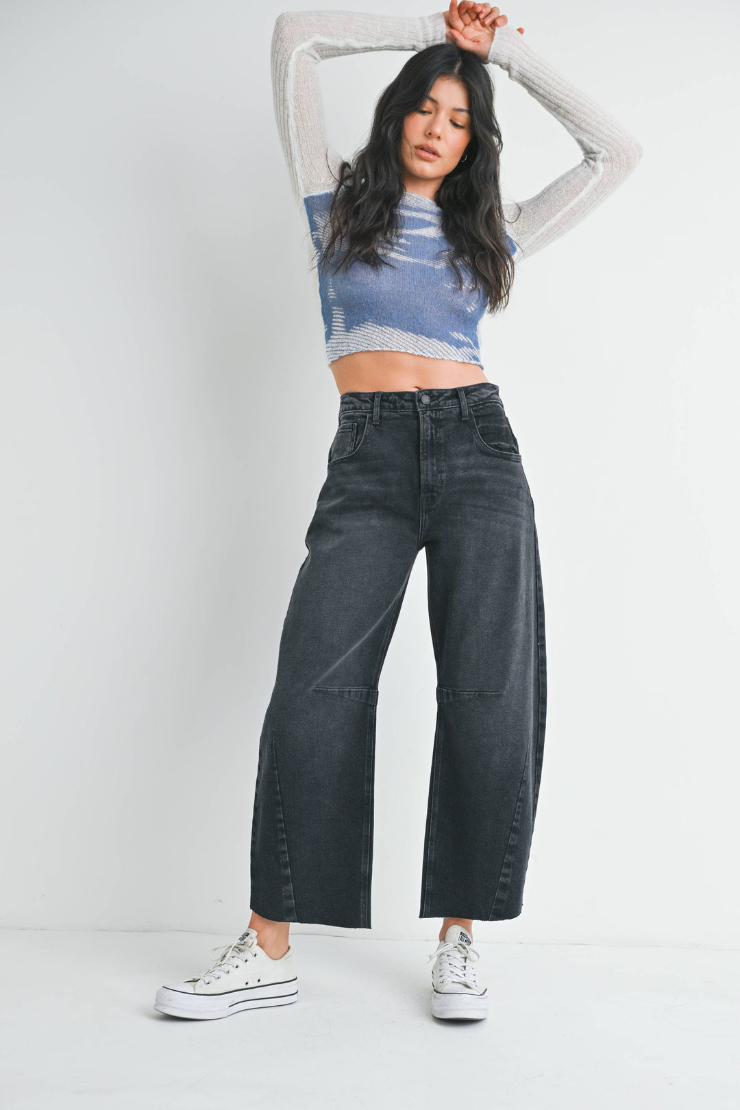 Raw Hem Barrel Jeans in Washed Black - 27" Inseam
