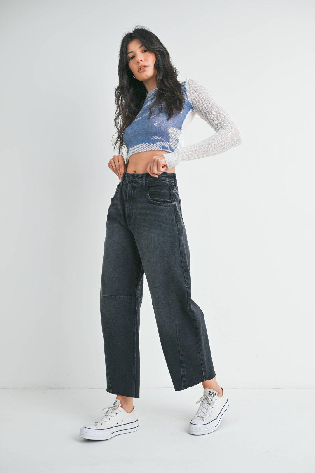 Raw Hem Barrel Jeans in Washed Black - 27" Inseam