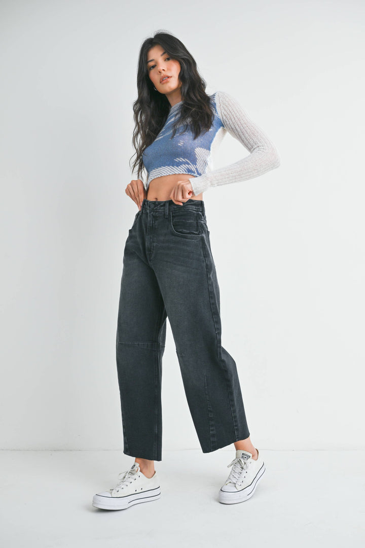 Raw Hem Barrel Jeans in Washed Black - 27" Inseam