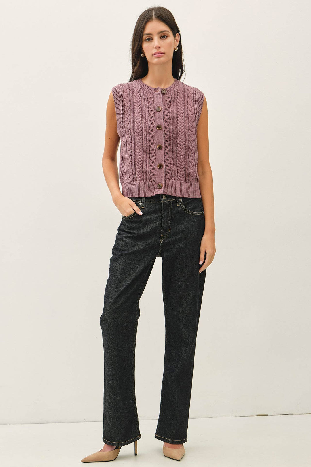 Classic Cable Knit Button Up Sweater Vest