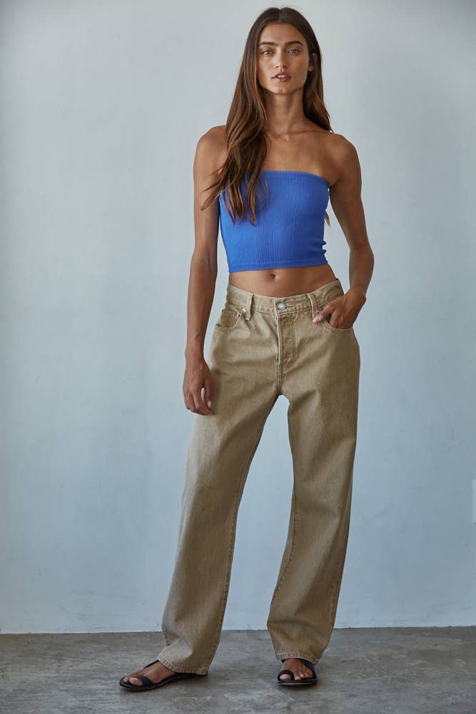 Seamless Ribbed Tube Top in Violet Blue