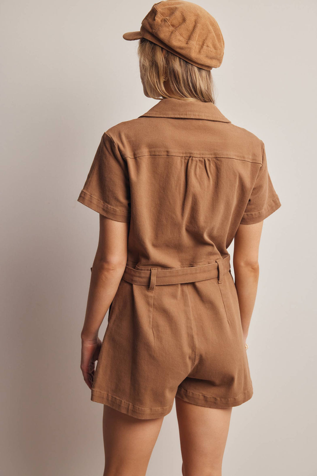 Zip-Front Belted Cotton Twill Romper