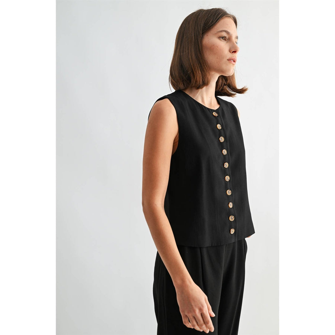Crew Neck Crop Vest in Black