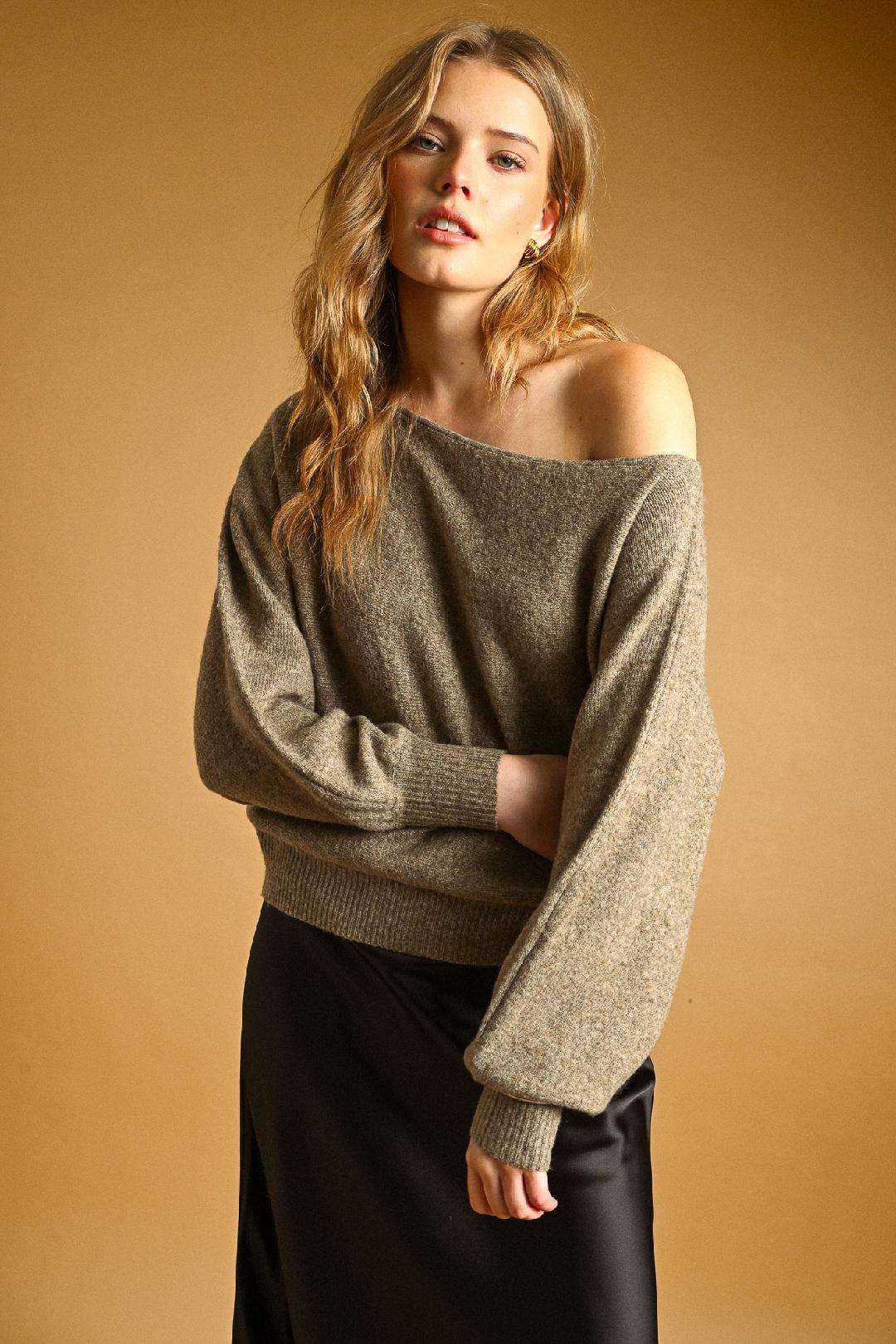 Long Sleeve Boat Neck Dolman Sleeve Sweater