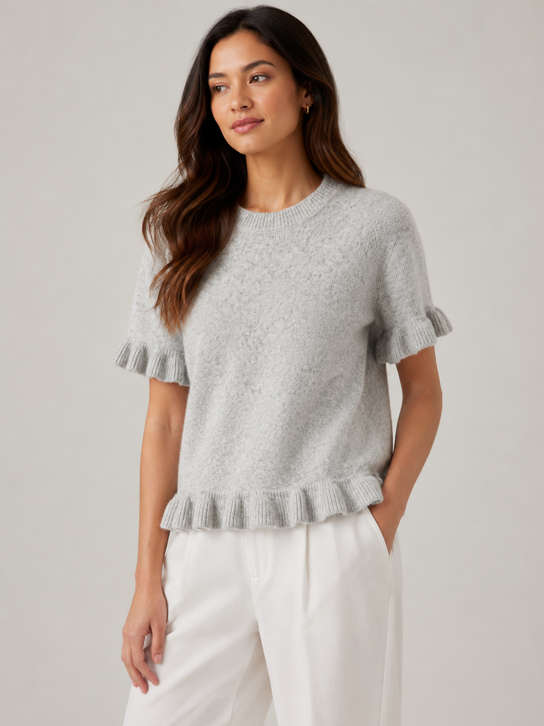 Short Sleeve Ruffle Hem Sweater