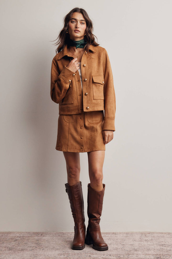 Stretch Suede Button Front Mini Skirt FSK0022