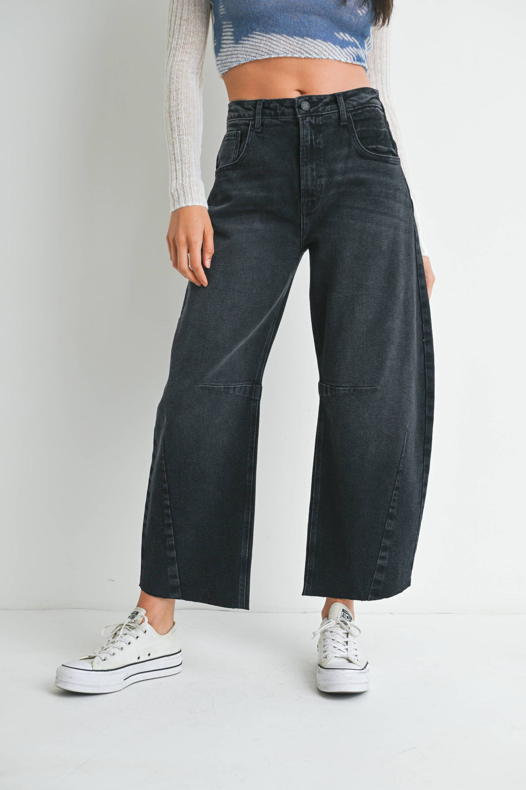 Raw Hem Barrel Jeans in Washed Black - 27" Inseam