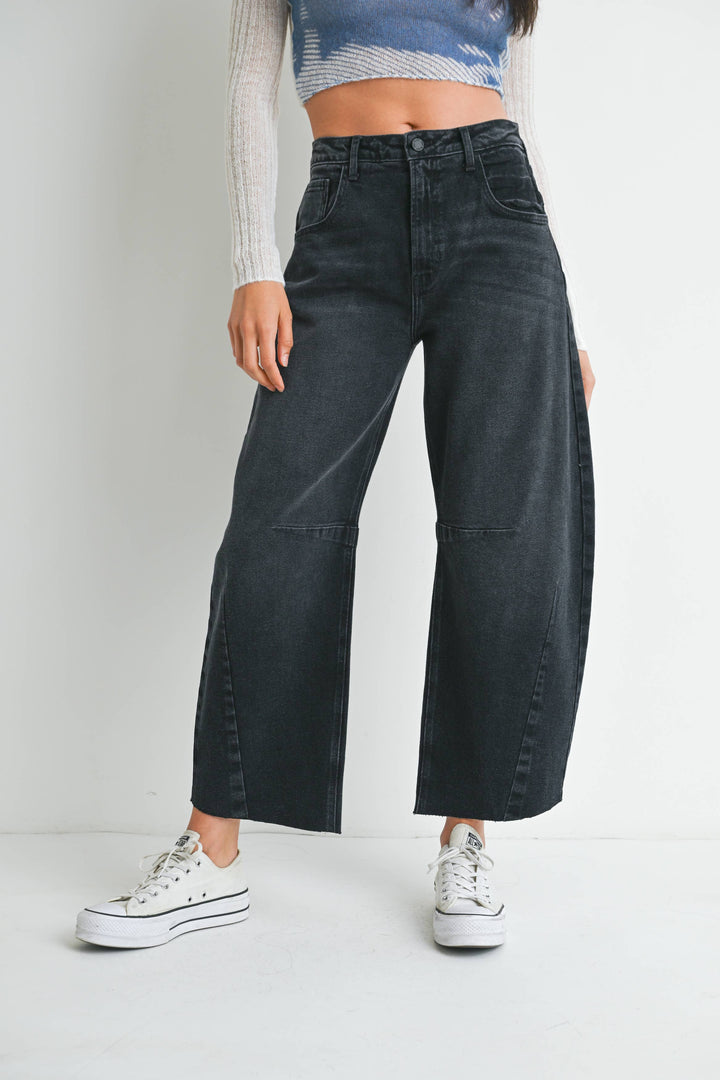 Raw Hem Barrel Jeans in Washed Black - 27" Inseam