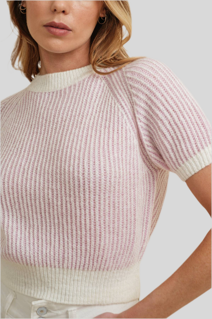 Pink Short Sleeved Ribbed Sweater