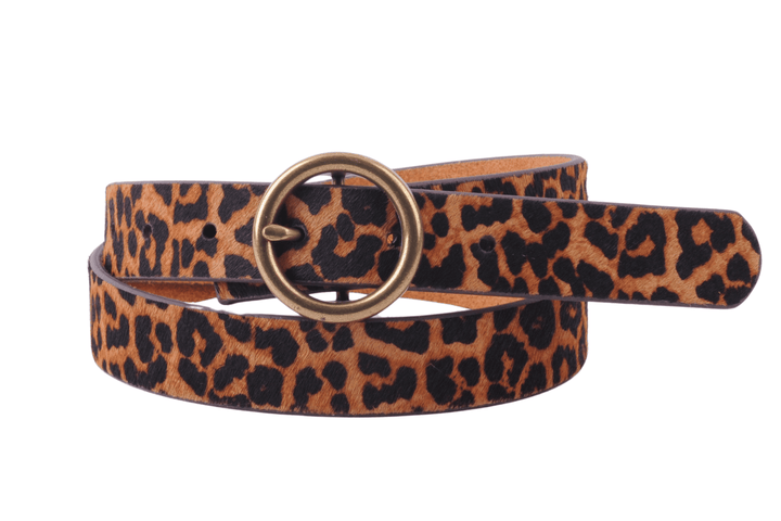 Suede &amp; Genuine Leather Belt with Round Brass Buckle