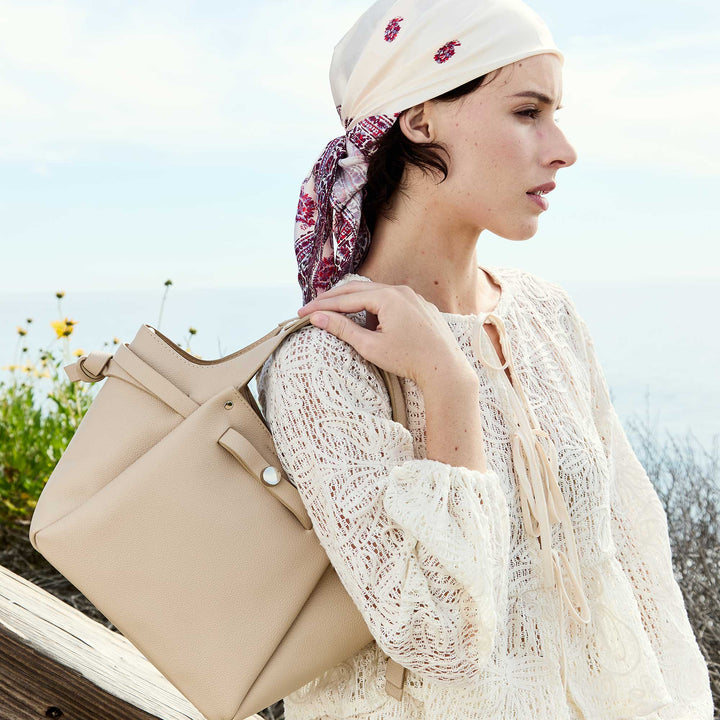 Avril Caramel Recycled Vegan Leather Top Handle Bag