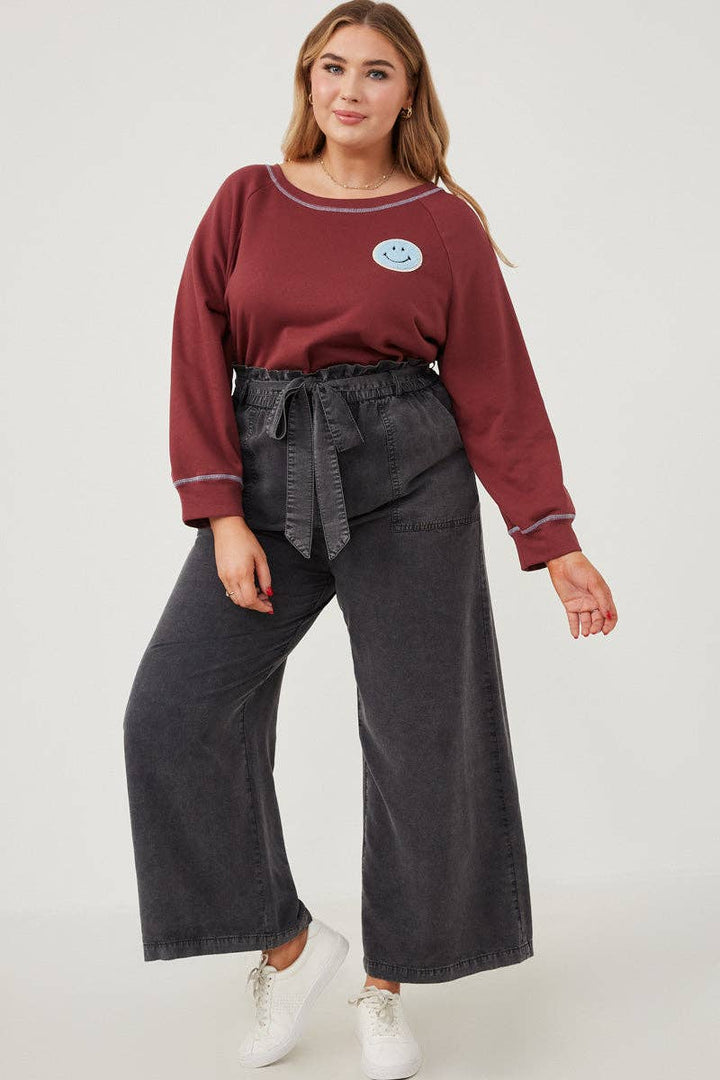 Womens Garment Dyed Tencel Wide Leg Pant