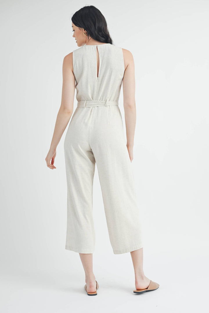 Linen Tie Waist Jumpsuit in Natural