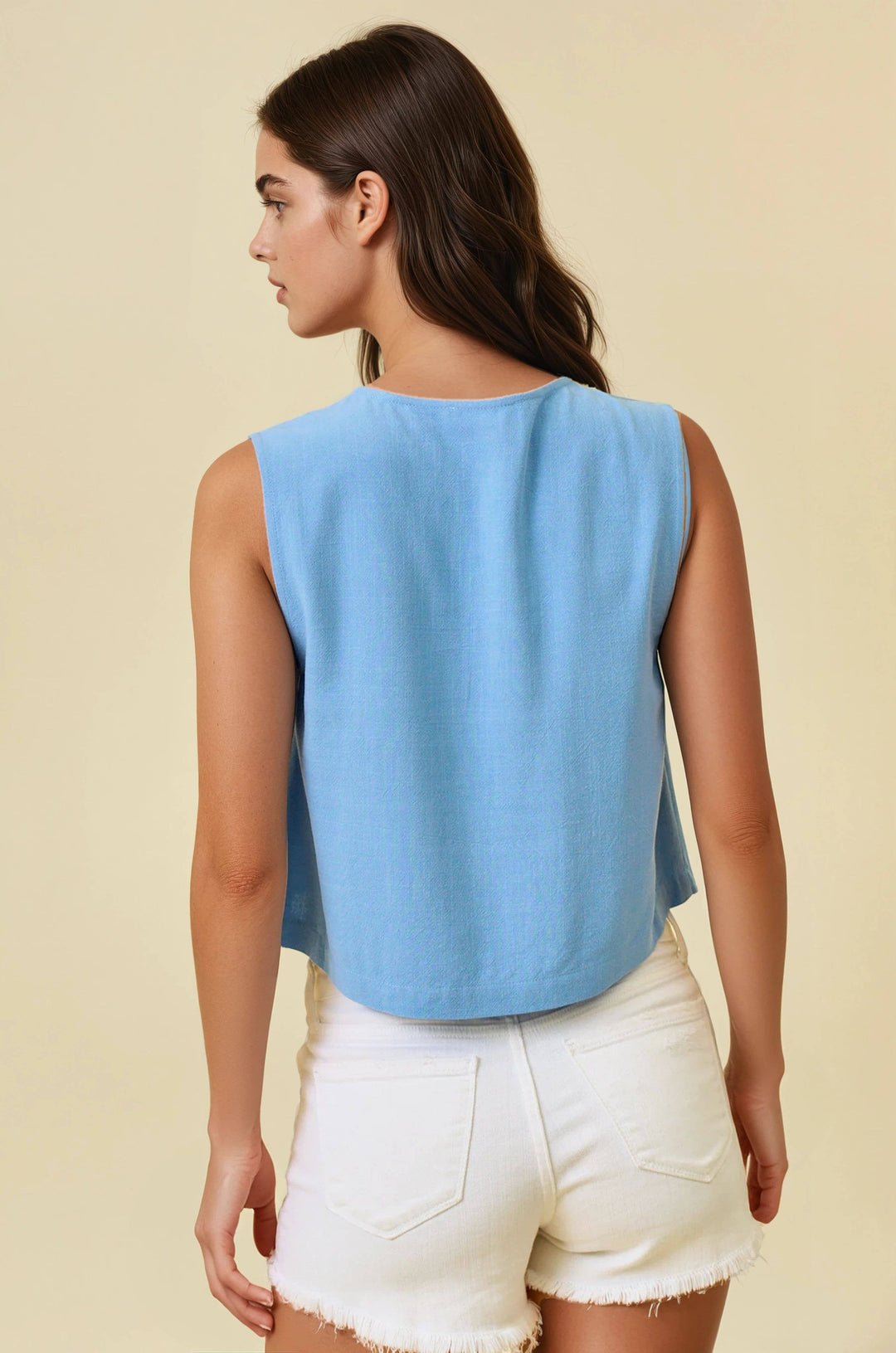 Linen Blend Button Front Tank Top