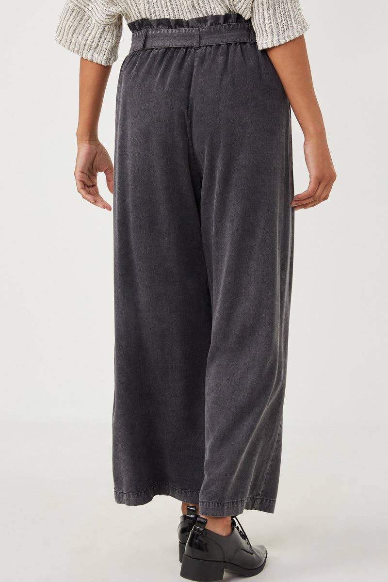 Womens Garment Dyed Tencel Wide Leg Pant