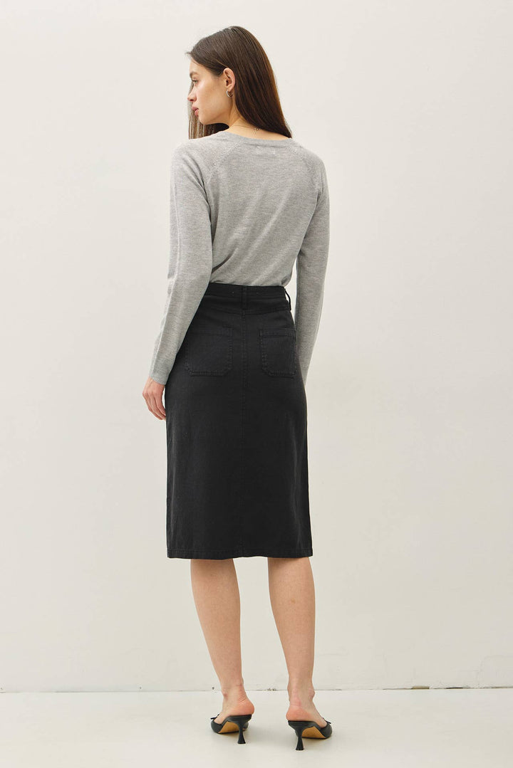 TENCEL BLEND BUTTON UP KNEE LENGTH SKIRT