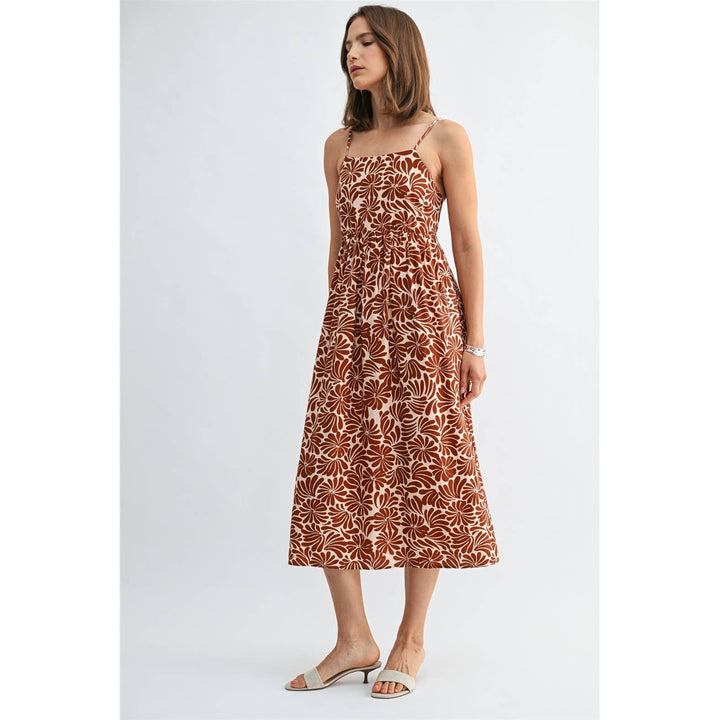 Flower Print Smocked Back Midi Dress in Orange