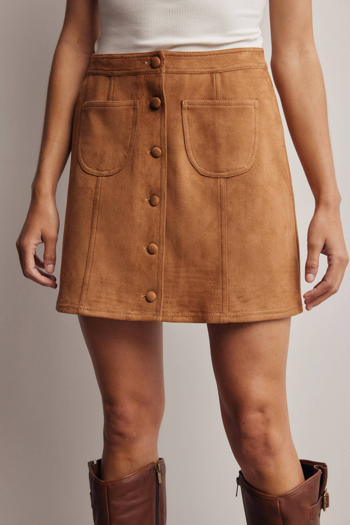 Stretch Suede Button Front Mini Skirt FSK0022