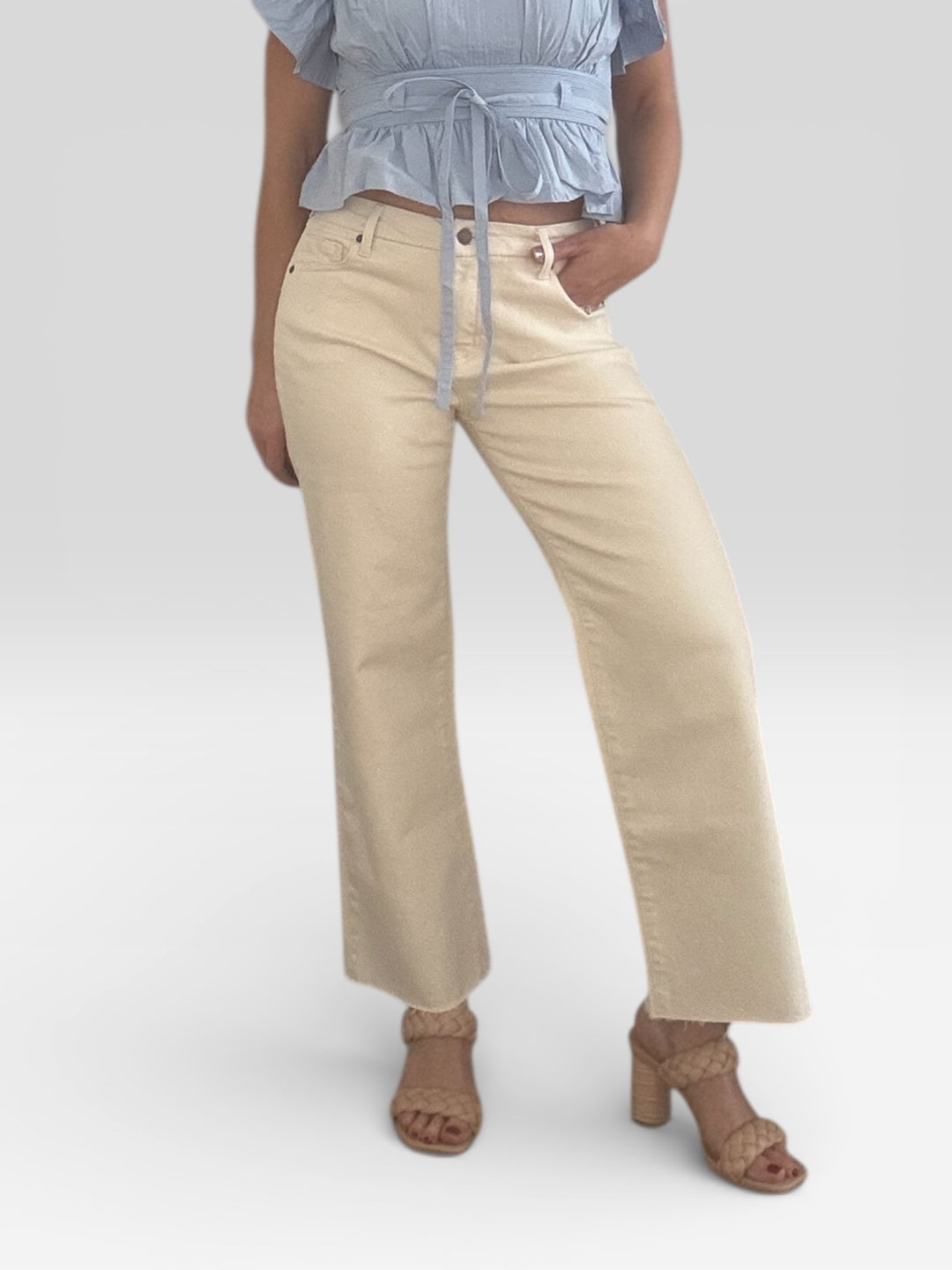 Ankle Crop High Rise Jean in Ivory