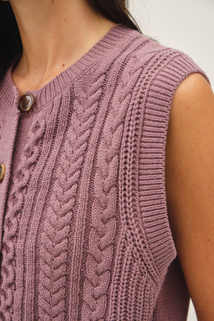 Classic Cable Knit Button Up Sweater Vest