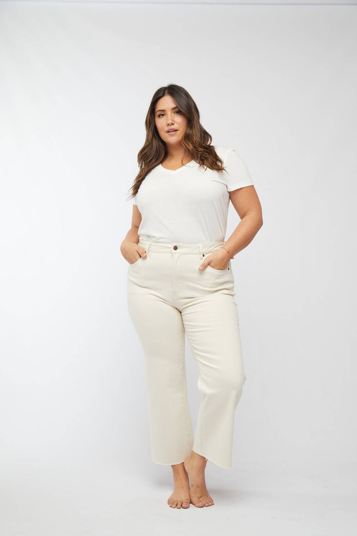 Ankle Crop High Rise Jean in Ivory