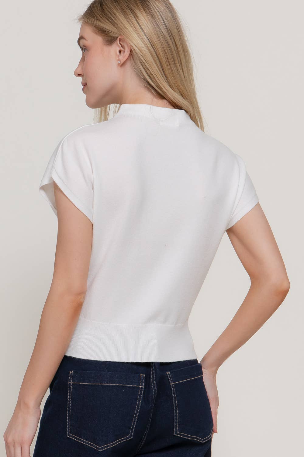 Cap Sleeve Mock Neck Sweater Top