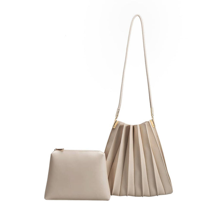 Carrie Bone Pleated Vegan Leather Shoulder Bag