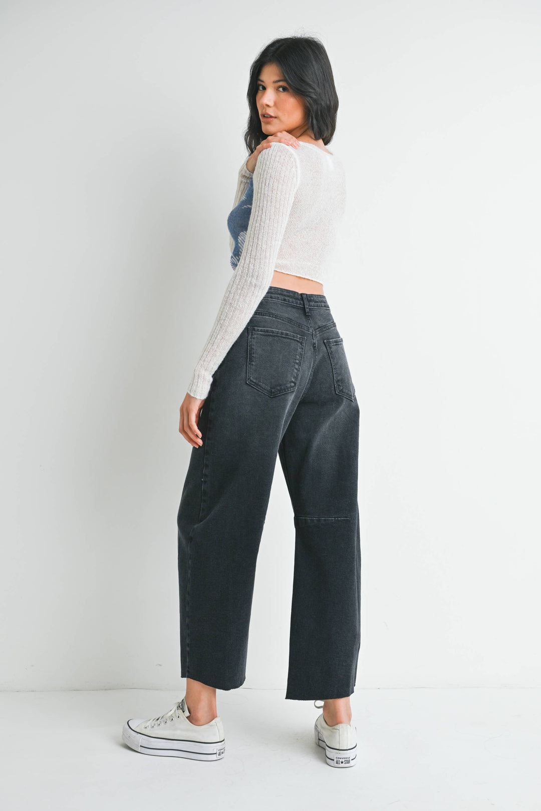 Raw Hem Barrel Jeans in Washed Black - 27" Inseam