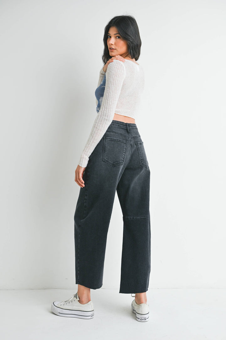 Raw Hem Barrel Jeans in Washed Black - 27" Inseam