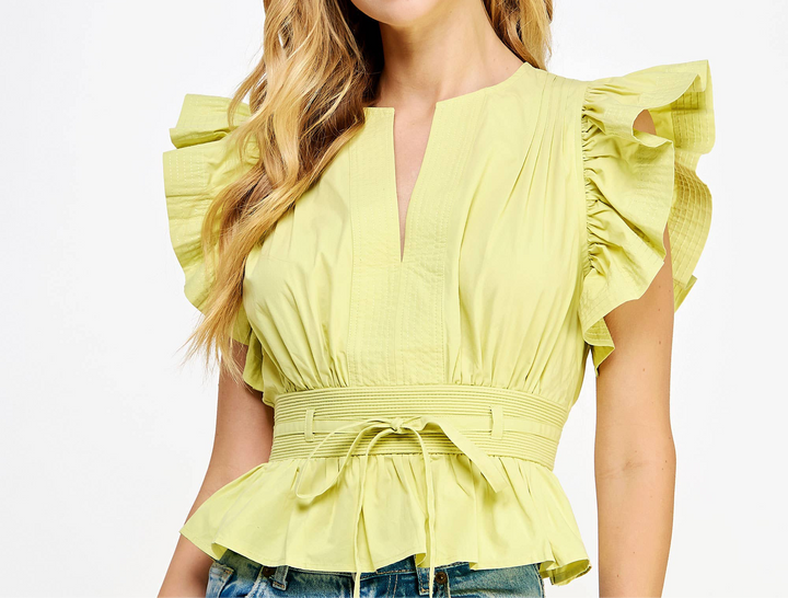 Flutter Sleeve Peplum Poplin Top