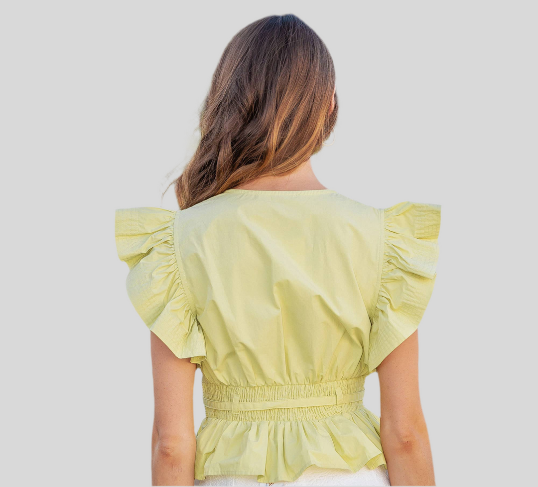 Flutter Sleeve Peplum Poplin Top