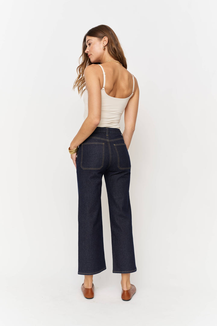 Aberdeen Carpenter High Rise Wide Leg Crop Jean in Timbers Wash