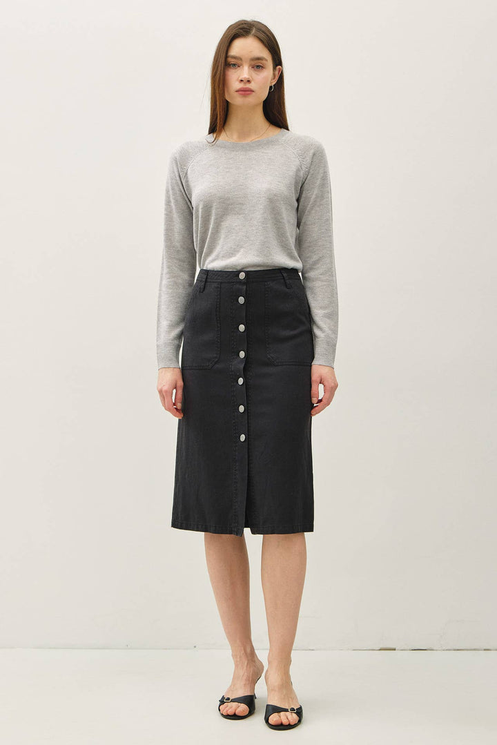 TENCEL BLEND BUTTON UP KNEE LENGTH SKIRT