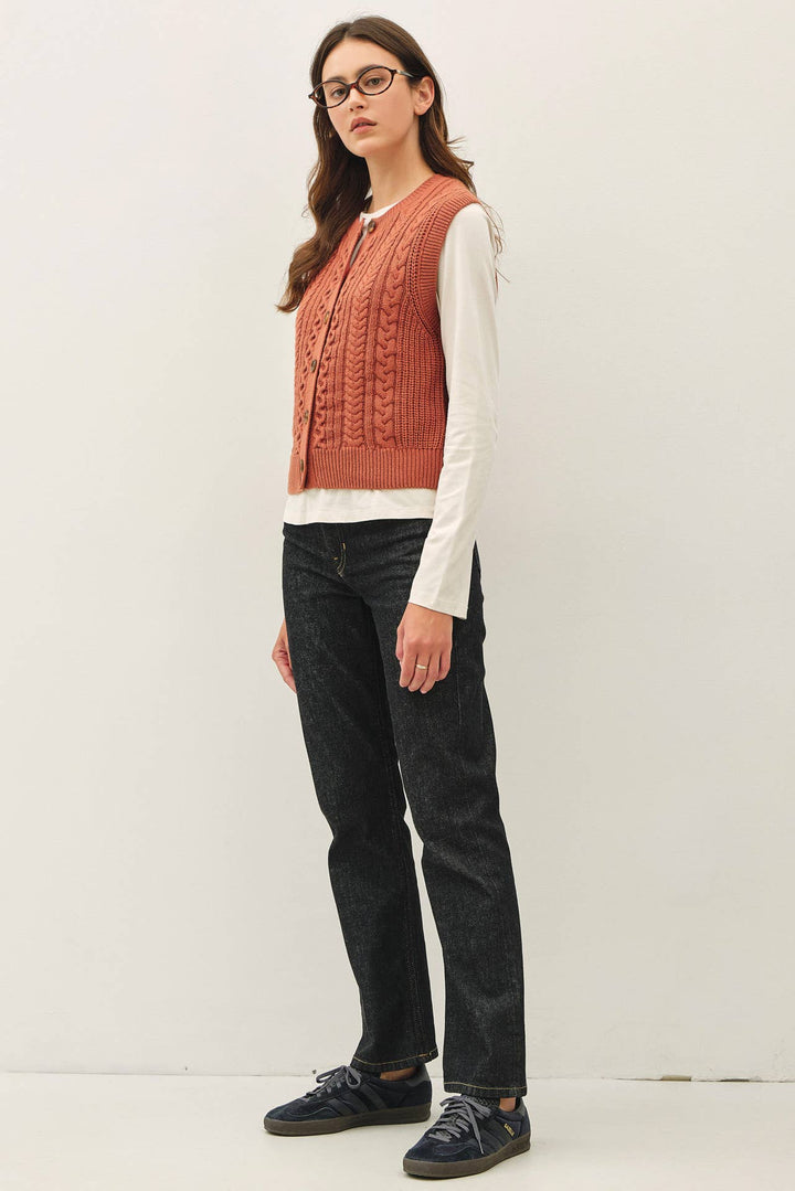 Classic Cable Knit Button Up Sweater Vest